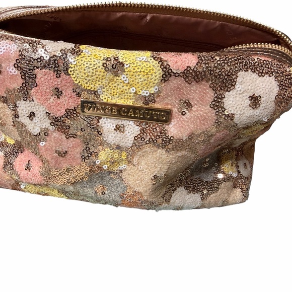 Vince Camuto Sequin Floral Cosmetic Bag - Pink and Yellow - Picture 2 of 7